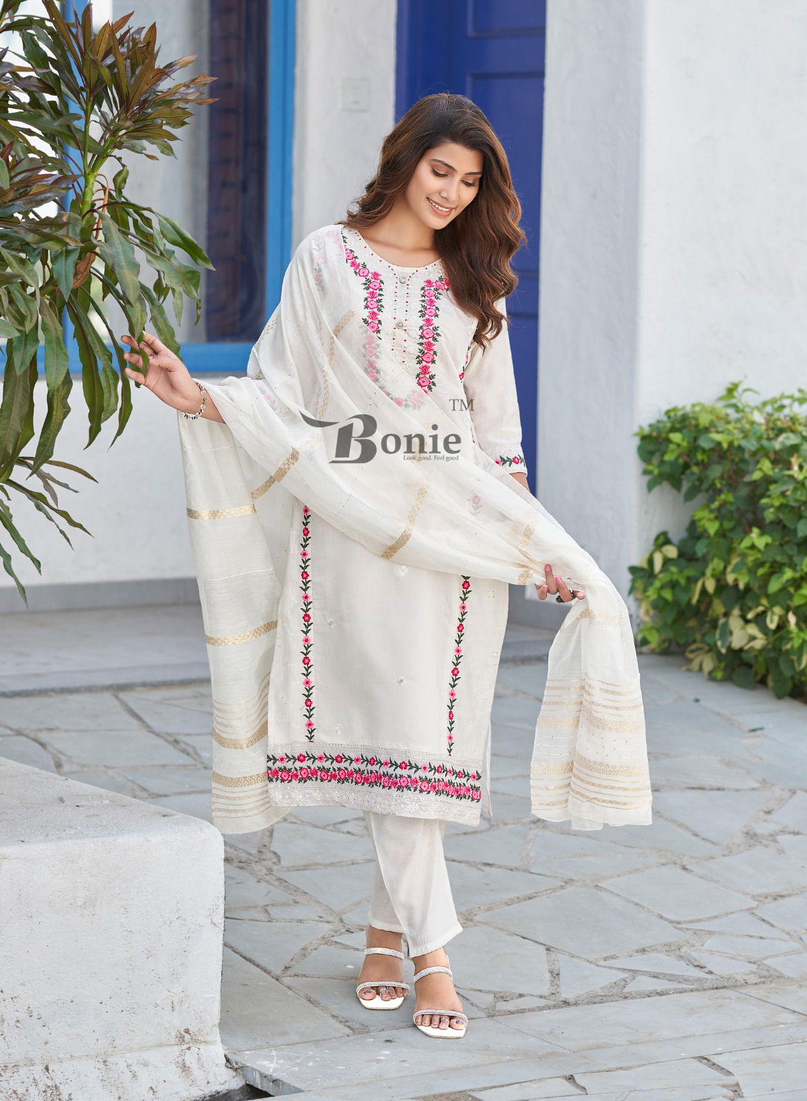 Shikha Vol 2 By Bonie Roman Silk Embroidery Kurti With Bottom Dupatta Wholesalers In Delhi
